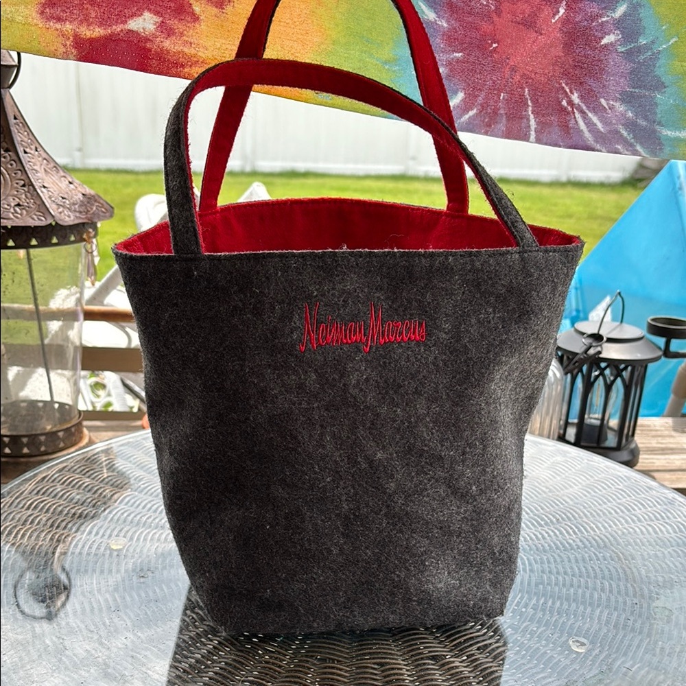Neiman Marcus Charcoal and Scarlet Tote Bag